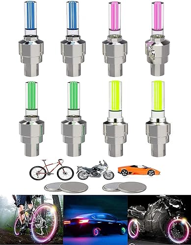 YUERR Paquete de 8 luces LED para rueda de bicicleta, tapones para válvulas de neumáticos de automóvil, para bicicleta, motocicleta, impermeable,