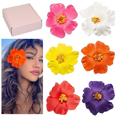 Hawaiian Flower Hair Clips for Women, 6Pcs Plumeria Claw Clips