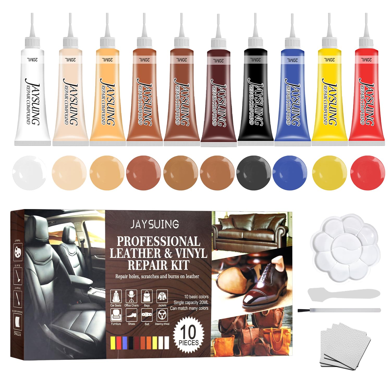 Kit di riparazione per pelle, gel color crema, kit di riparazione in vinile per mobili, divani, giacche, sedili auto e borse, ripristina finta pelle con istruzioni facili (lingua italiana non