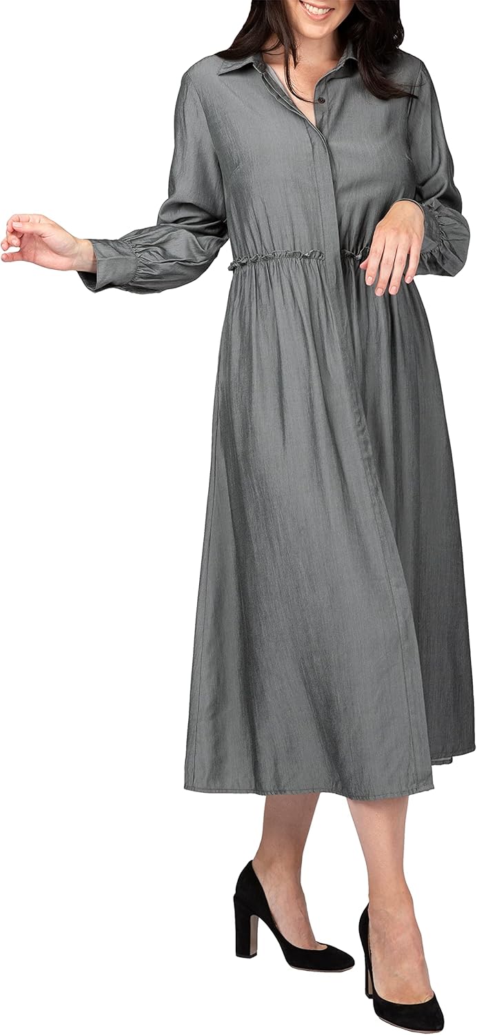 Standards & Practices Modern Women's V-Neck Indigo Tencel Denim Slip Maxi Dress