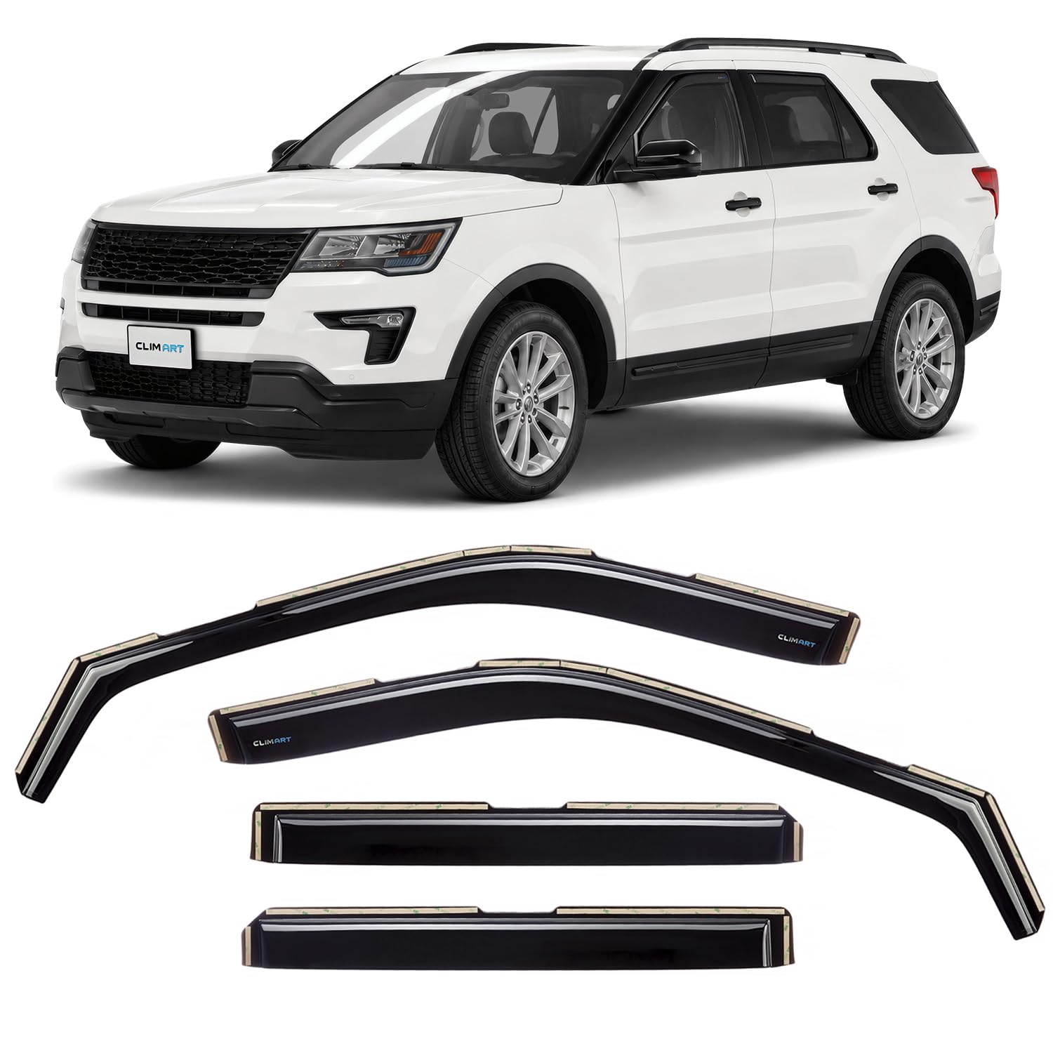 CLIM ART in-Channel Incredibly Durable Rain Guards for Ford Explorer 2011-2019, Original Window Deflectors, Vent Deflector, Vent Window Visors, Dark Smoke Car Accessories, 4pcs -611150