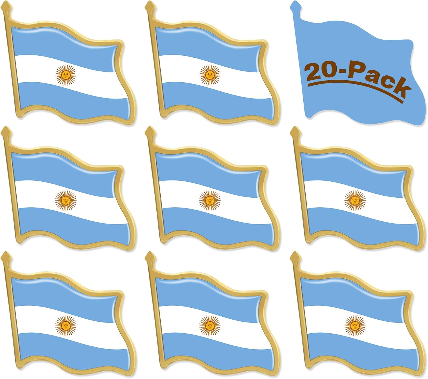 12/20/50/100 Pack Metal Argentina Flag Lapel Pin Waving Argentinian Pins bulk Patriotic Badge Souvenir Gifts
