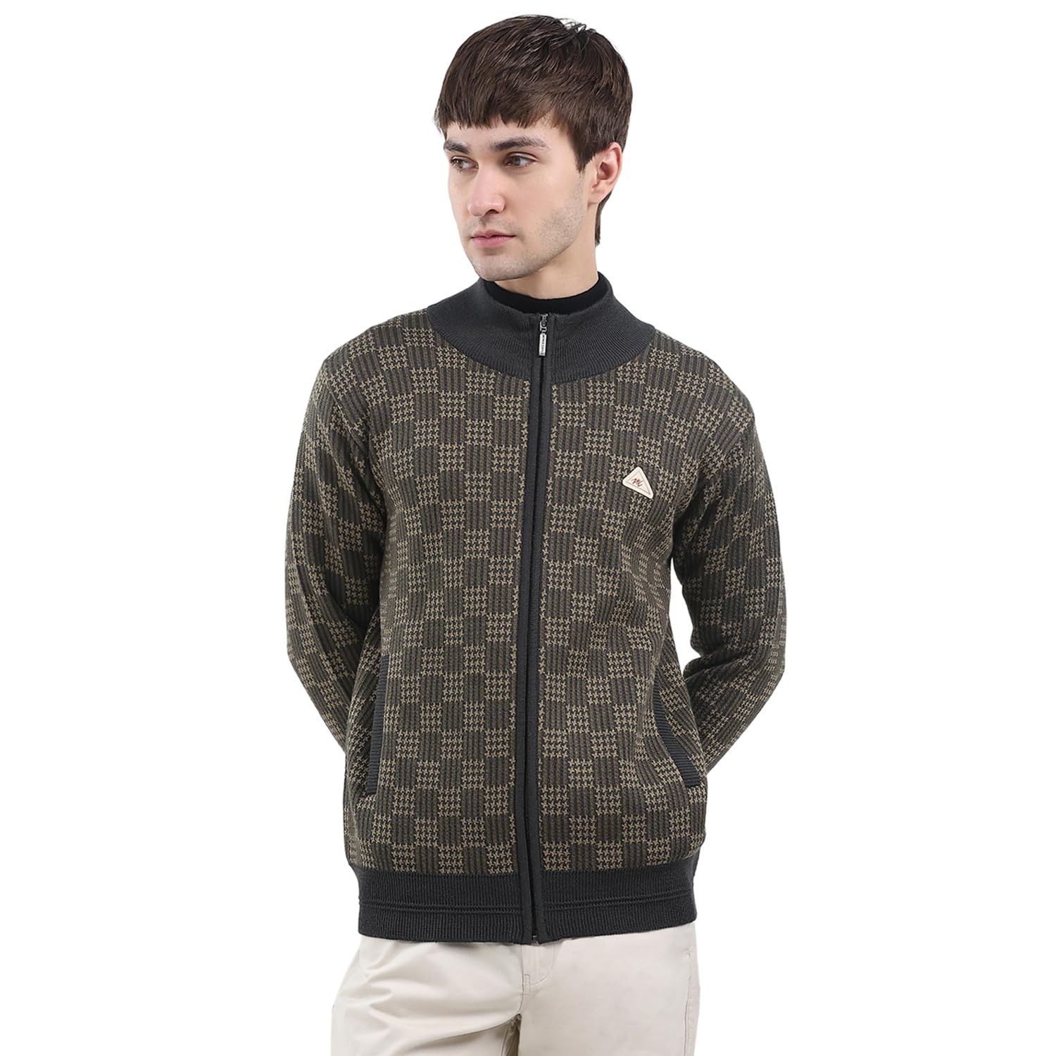 Men's Regular Fit Pullover | Self Design Pattern | Zipper Closure with Full Sleeves Mock Neck Winter Pullover for Men's