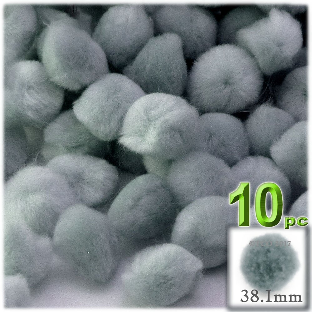 The Crafts Outlet 10-Piece Multi Purpose Pom Poms, Acrylic, 38mm/About 1.5-inch, Round, Gray