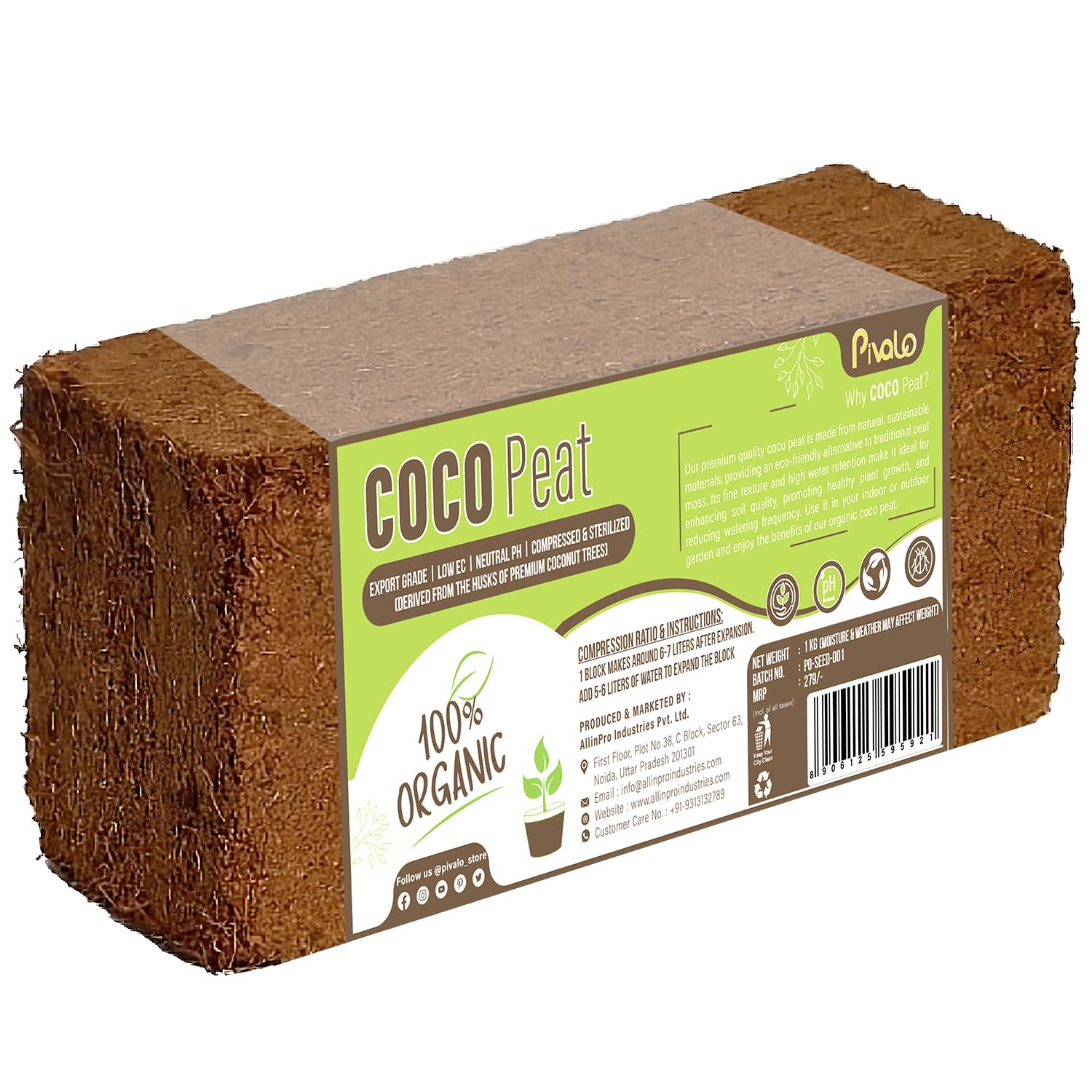 Pivalo Cocopeat Block - Organic Fertilizer for Gardening -8 Pivalo Cocopeat Block - Organic Fertilizer for Gardening -8