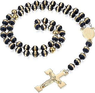Gioiello in Acciaio Inossidabile, Catenina con Perline, Catena Rosario, Crocifisso Retro Uomo