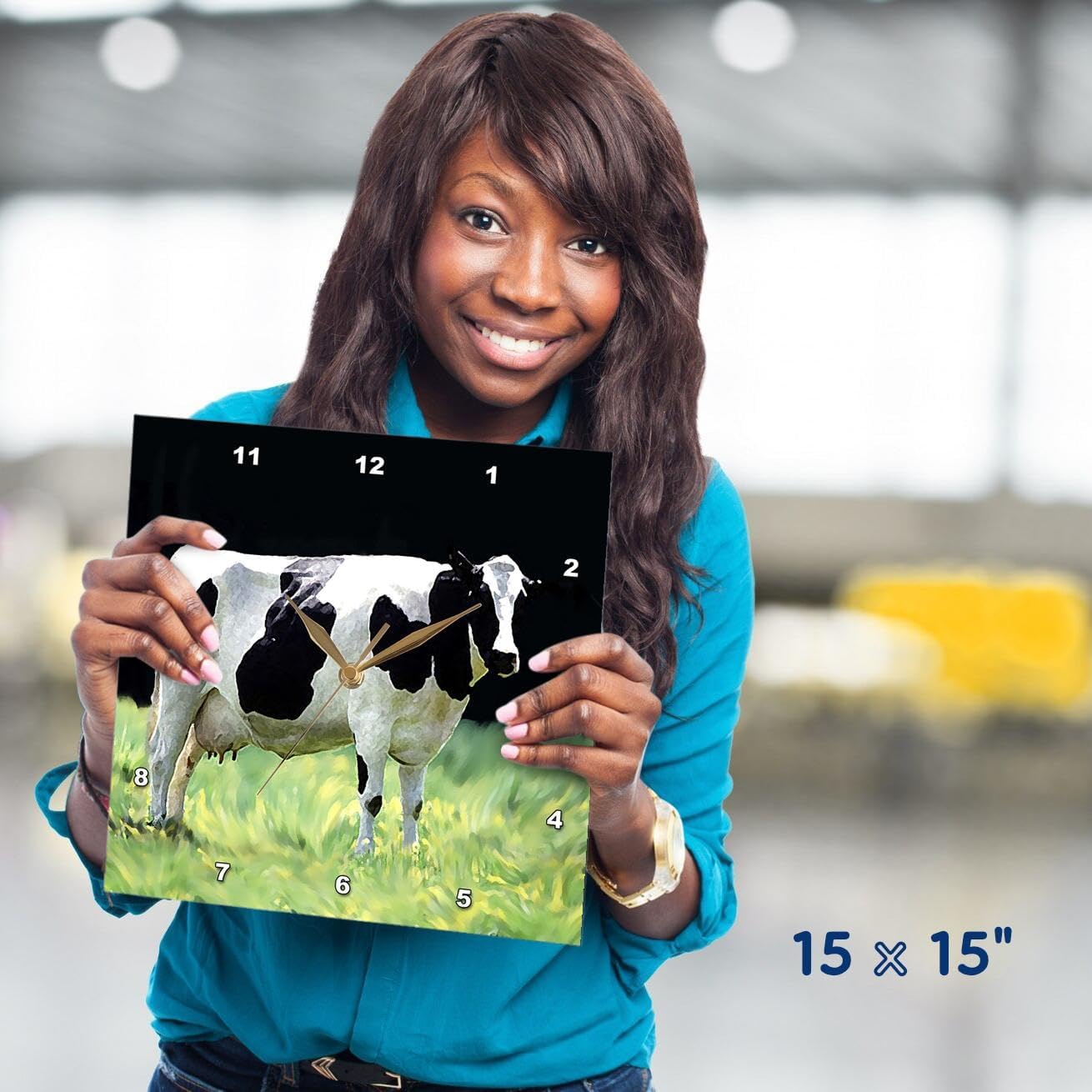 3dRose Wall Clock Silent - 15 inch - Holstein Cow - Farm Animals