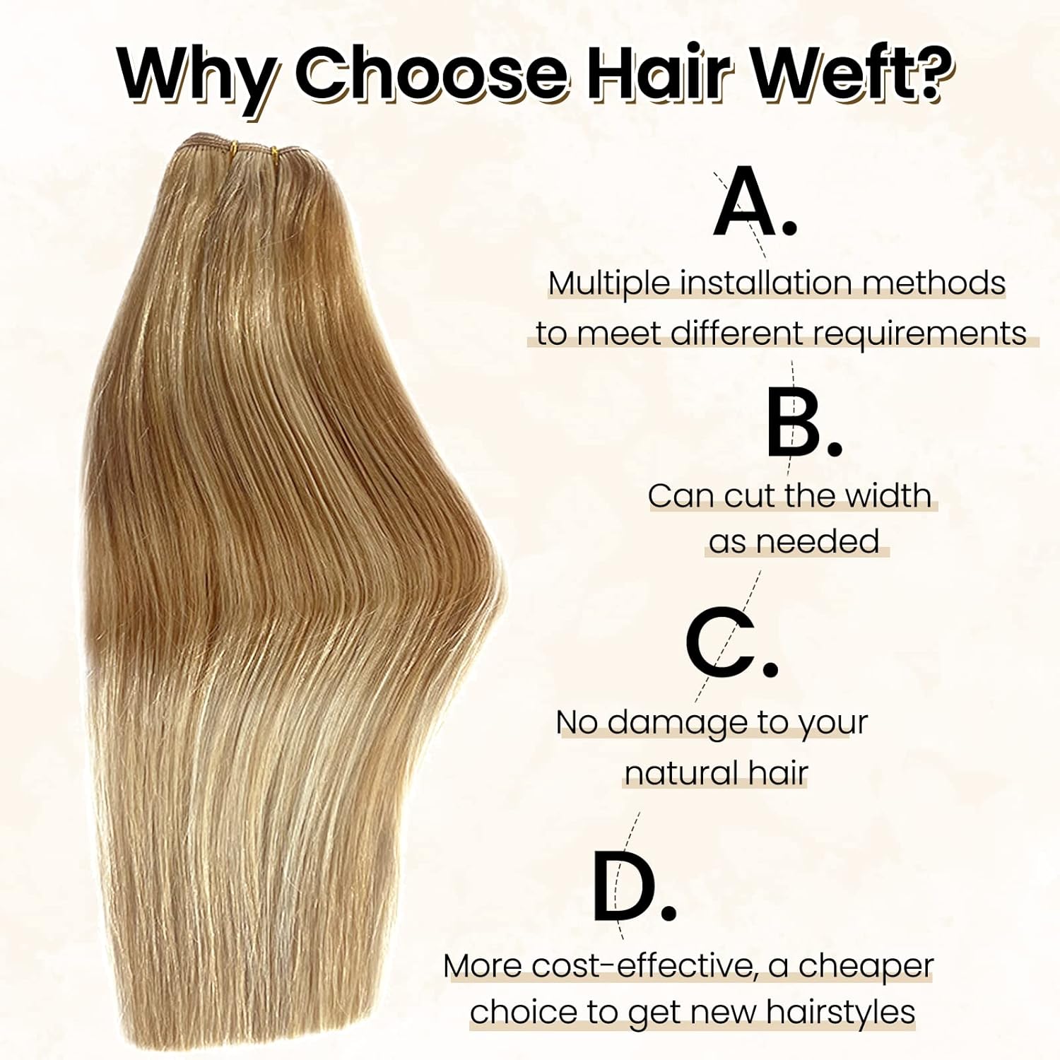 Sew in Hair Extensions Real Human Hair Hand Tied Weft Hair Extensions Human Hair 24 Inch 120 Gram Balayage Caramel Blonde to Bleach Blonde Sew in Wefts Hair Extensions Human Hair Bundles Double Weft