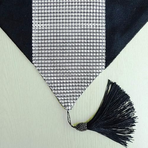 Miniatura 3 de Camino de mesa moderno con cuentas y lentejuelas con borlas para comedor, 13 x 72 pulgadas, champán