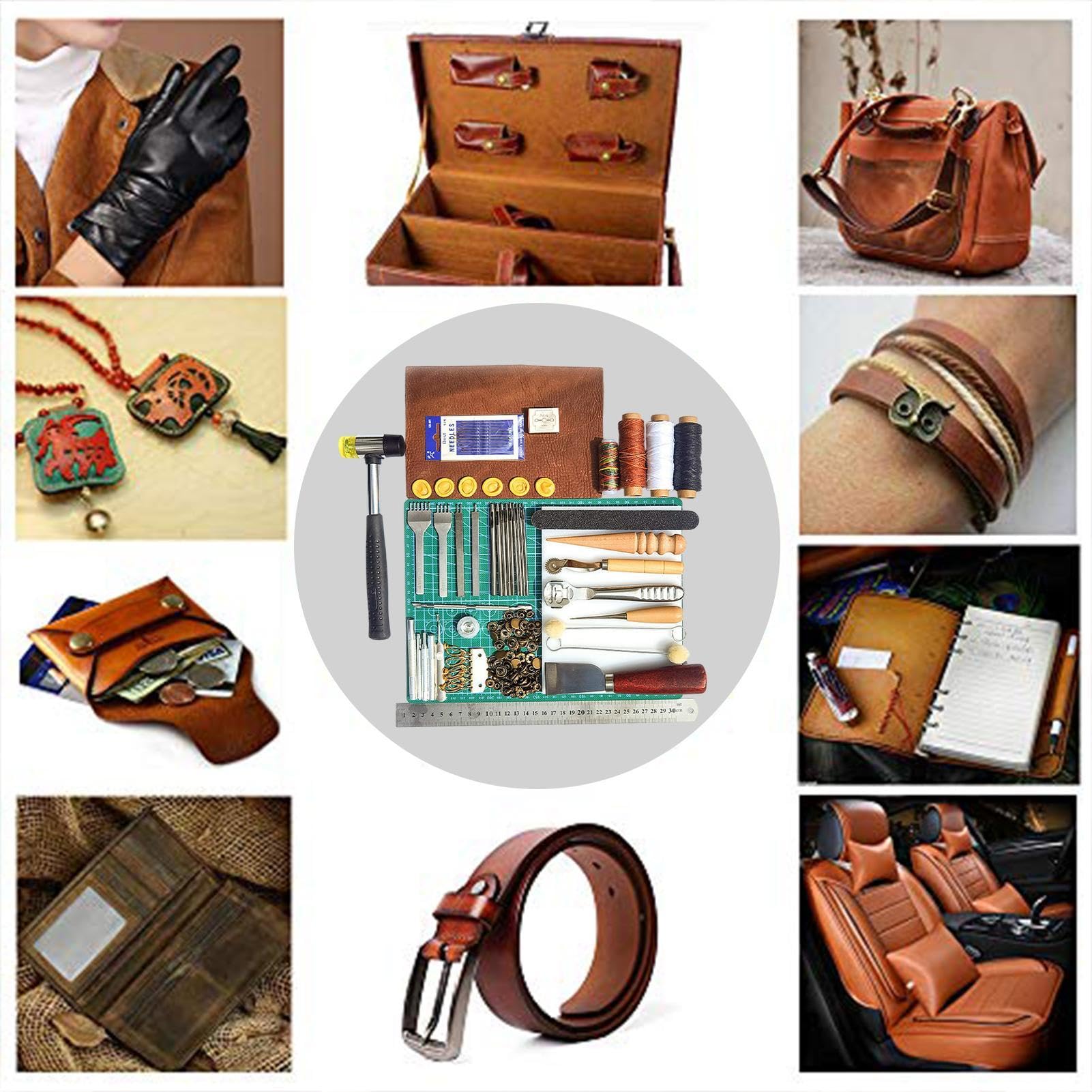 Herramientas Para Marroquinería - Kit Completo De Herramientas Manuales | Juego Versátil Para Coser, Grabar Y Decorar Cuero, Perfecto Para Artesanos Y Proyectos De Bricolaje.