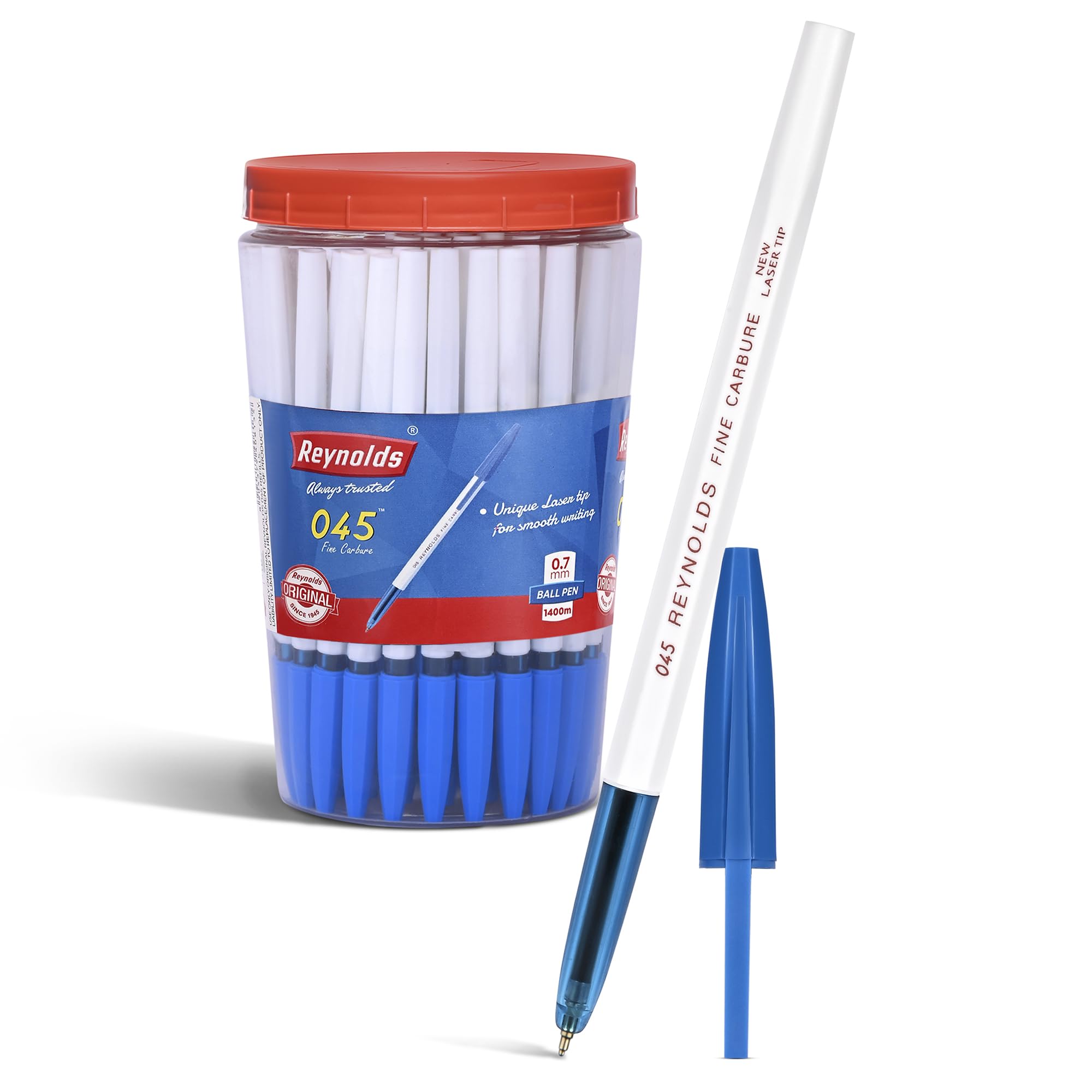 Reynolds 045 60 PENS BLUE | PENS WITH COMFORTABLE GRIP |BALL PENS FOR WRITING | PEN FOR STUDENTS & OFFICE STATIONERY | 0.7 mm TIP SIZE
