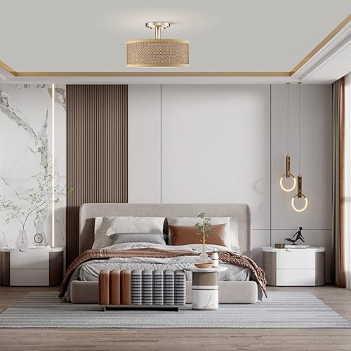 Miniatura 4 de Lámpara de techo semiempotrada de tela de lino, difusor de poliestireno para bar, comedor, pasillo, sala de estar, pasillo (acabado de níquel