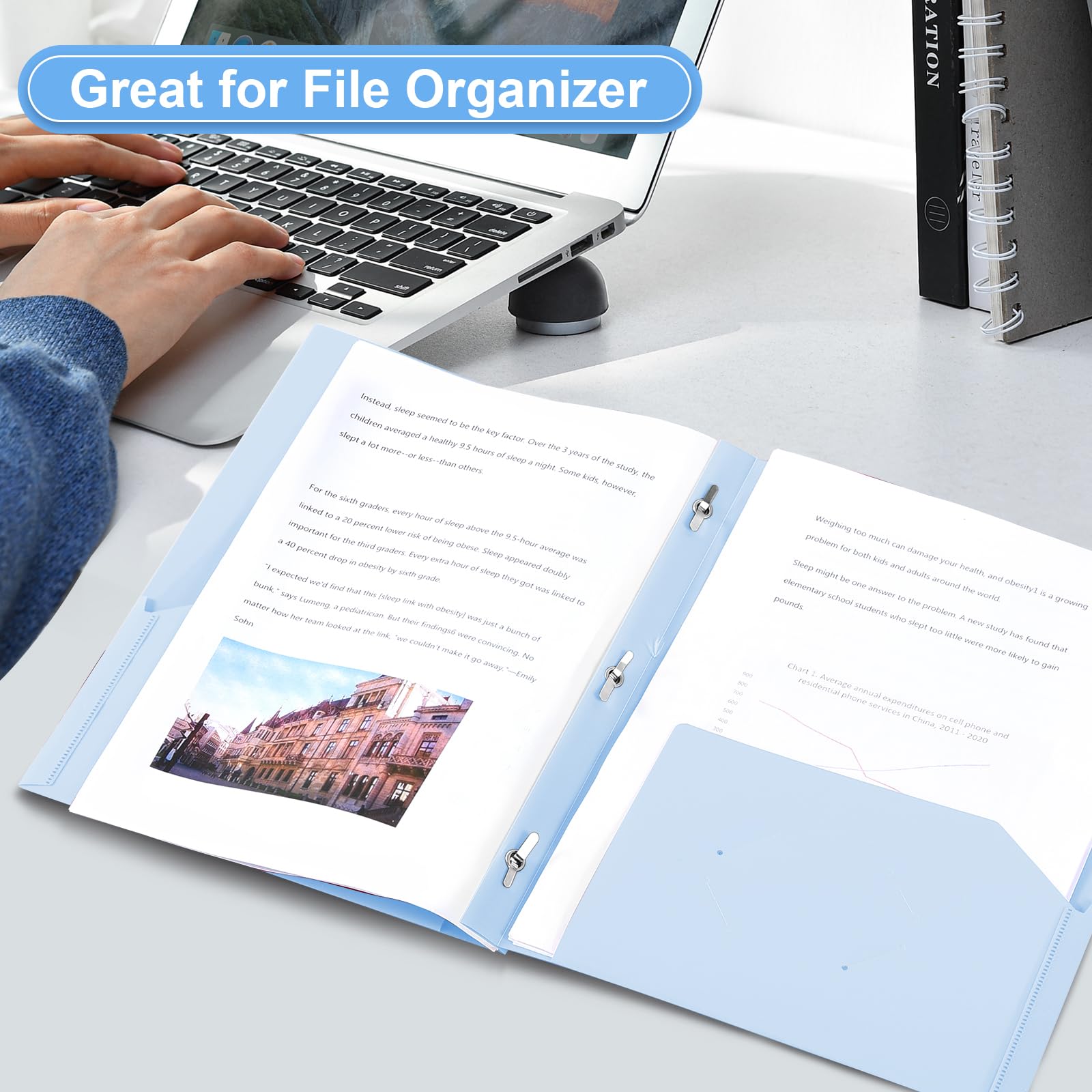 SUIN Carpetas de plástico con 2 bolsillos y 3 puntas, carpeta de archivos de proyectos para papeles tamaño carta de EE. UU., ideal para la escuela y la oficina, colores azul pastel, 12 paquetes