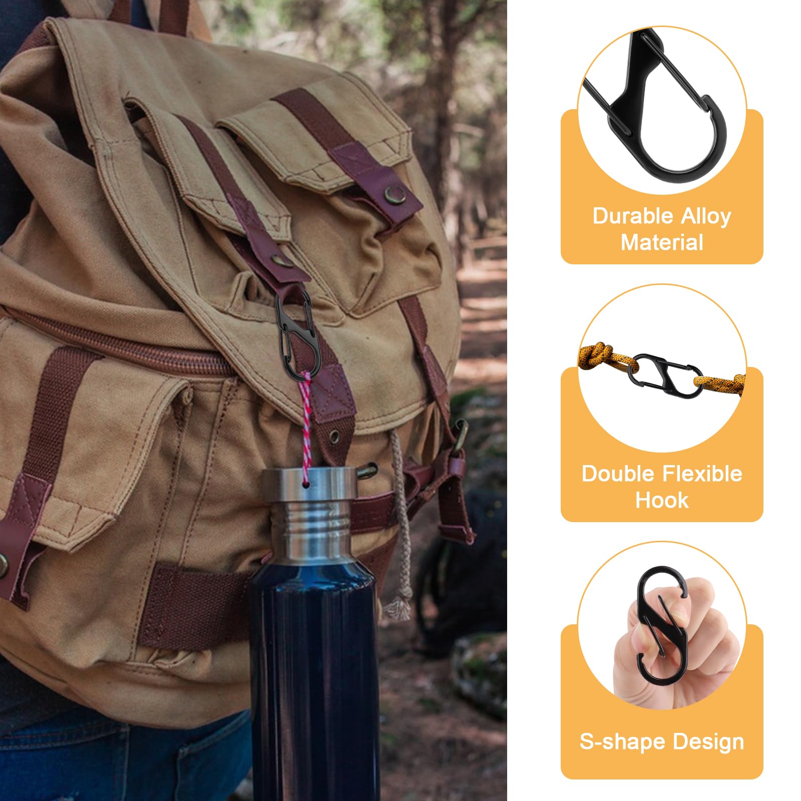 30 Moschettoni A S - 3/4/5cm, Nero, Lega Zinco, Per Outdoor E Casa - Foto 12