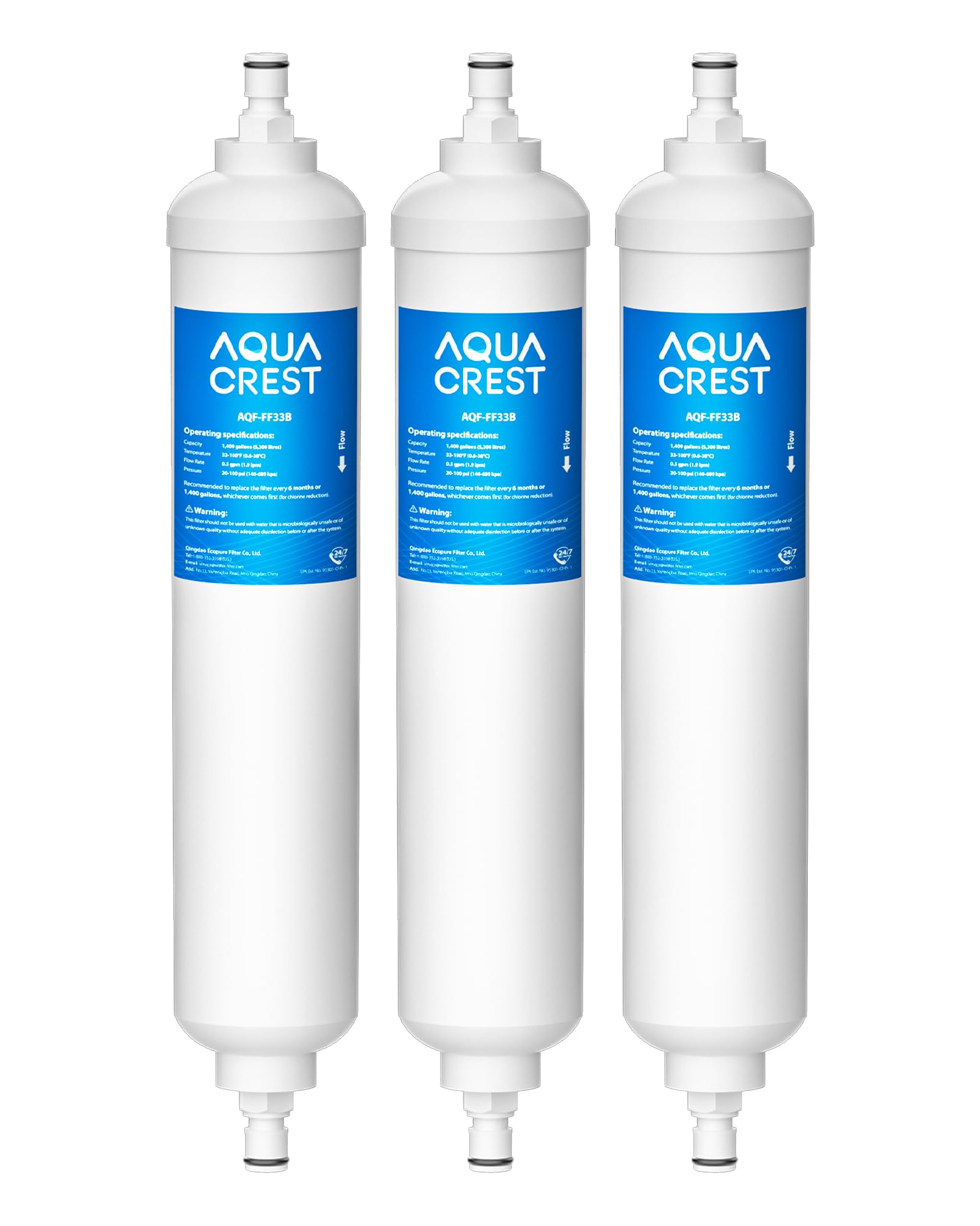 AQUACREST GXRTQR Inline Water Filter, NSF Certified, Compatible with GE GXRTQR, GXRTQ System, Reduces Chlorine, Fluoride, Limescale and More, For Refrigerator, IceMaker, RVs (3 Filters)