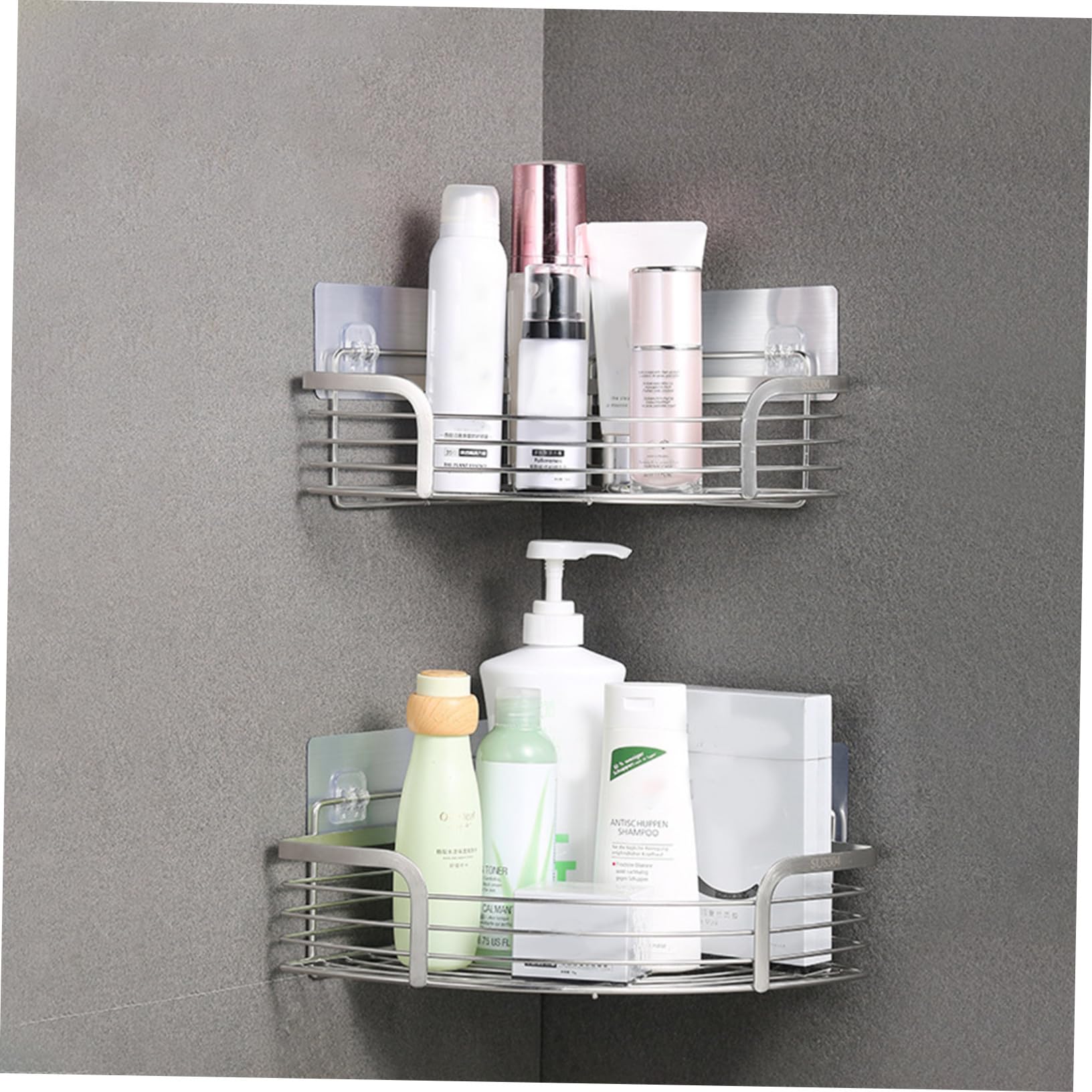 TOYANDONA Mensole per Doccia Angolari in Acciaio Inox Organizer da Parete Cava Mensole per Bagno con Ganci Adesivi per Doccia Bagno e Cucina