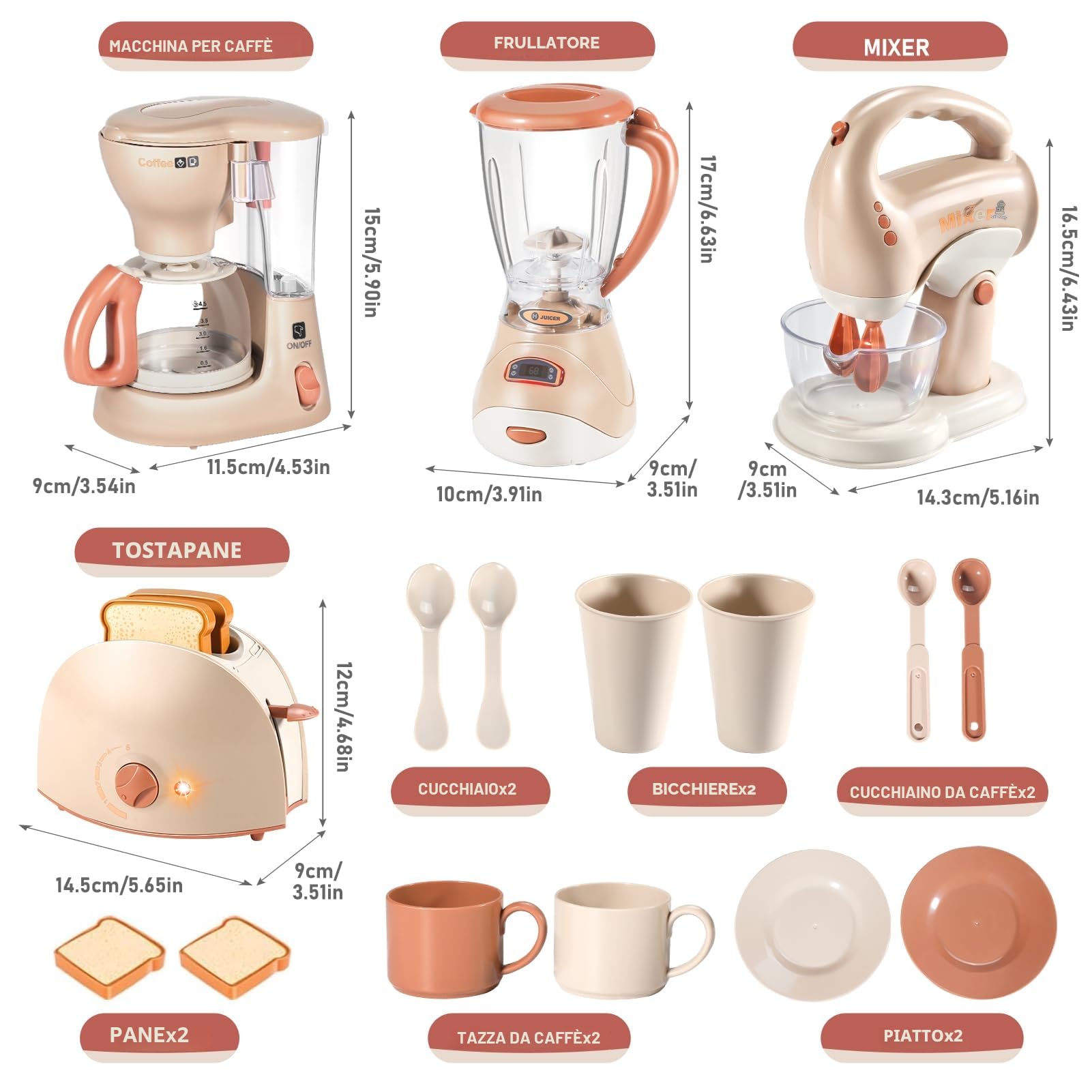 Set elettrodomestico da cucina bimbi con accessori e macchina del caffe, cucina giocattolo per bambini giochi educativi, regalo perfetto per bambina e bambino 2 3 4 5 6 anni