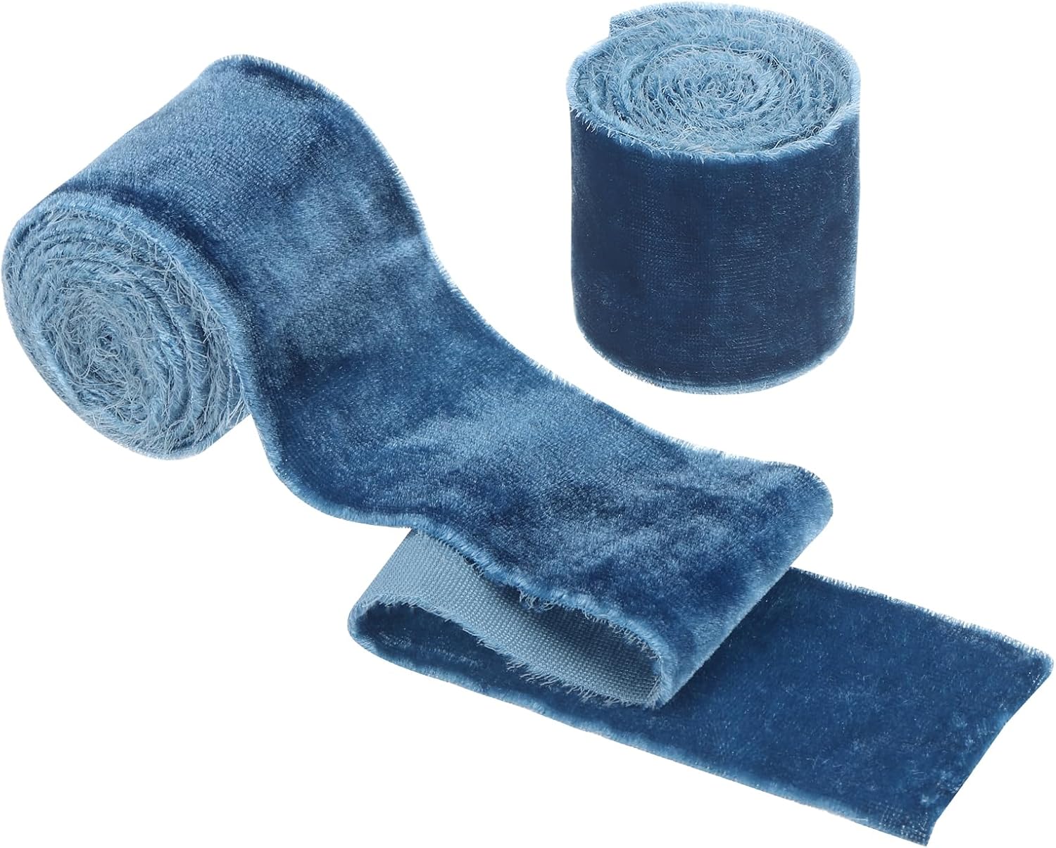 PATIKIL Velvet Ribbon, 2 Pcs 1 1/2 Inch Wide Handmade Frayed Raw Edge Thick Fringe Ribbon Wide Fringe Fabric Ribbons for Gift Wrapping Wedding Bouquet Christmas Decor Wreath, Navy Blue