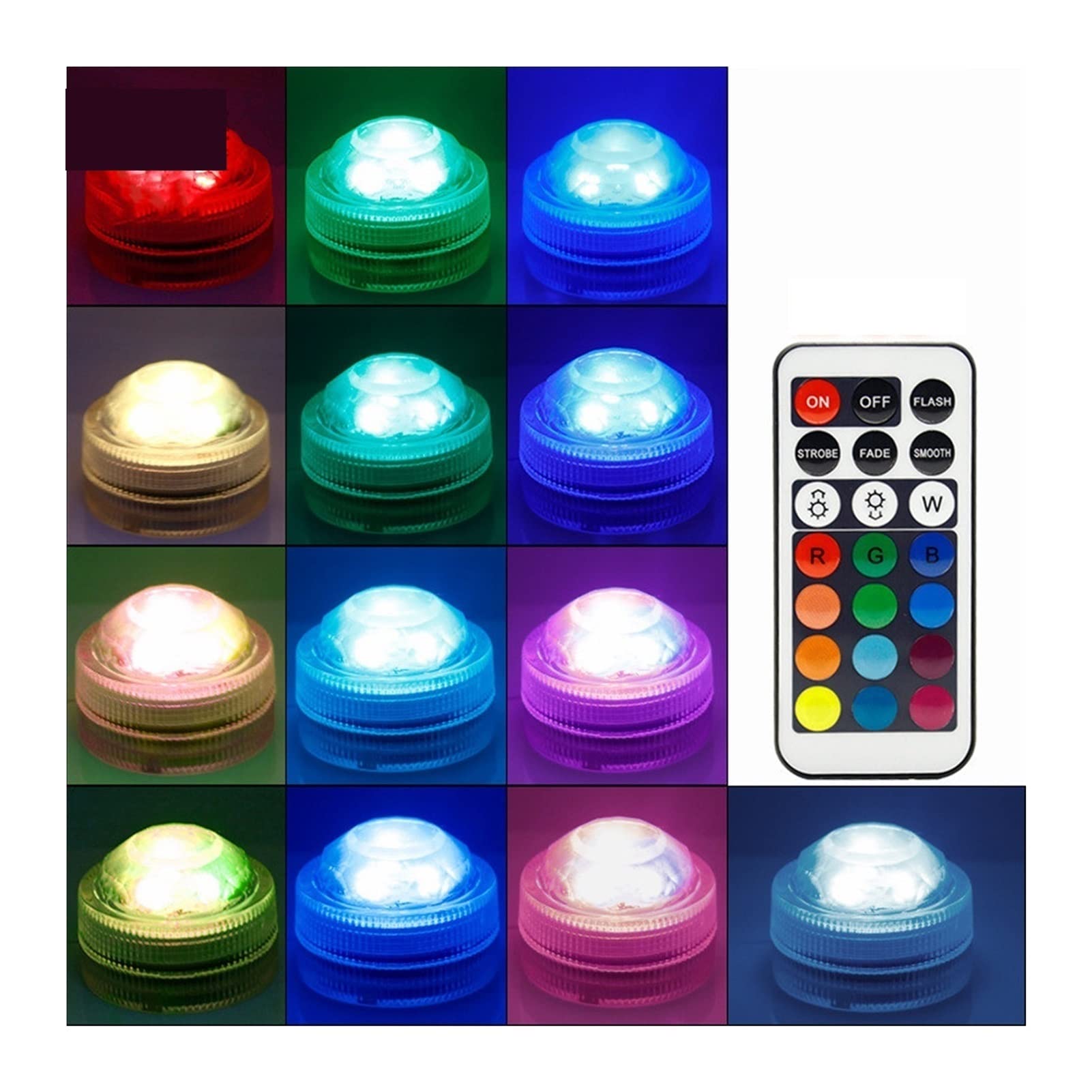 Control remoto de 21Key RGB Luz sumergible IP68 Fiesta la natación del tazón lámpara noche subacuática que funciona con baterías(7 Lamps 1 Controller)