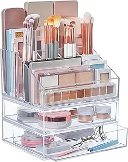 STORi Chloe Stackable Makeup Holder & Drawer Organizer Set, Clear, BPA-Free Plastic, Made in USA, Organize Brushes, Cosmetics & Beauty Essentials