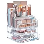 STORi Chloe Stackable Makeup Holder & Drawer Organizer Set, Clear, BPA-Free Plastic, Made in USA, Organize Brushes, Cosmetics & Beauty Essentials