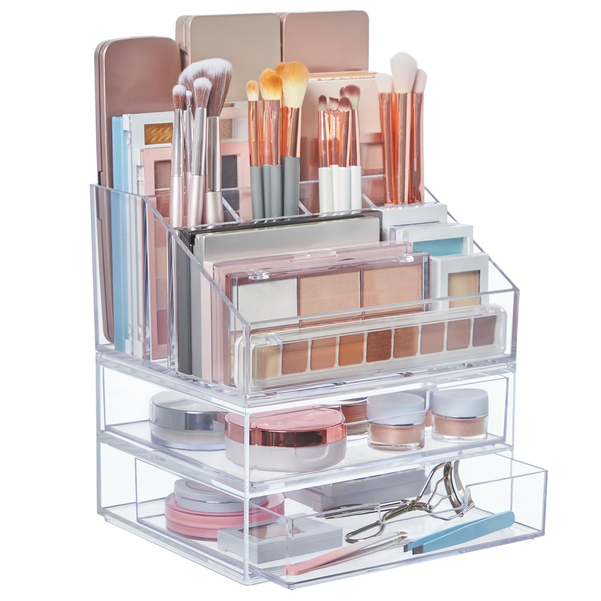 STORi Chloe Stackable Makeup Holder & Drawer Organizer Set, Clear, BPA-Free Plastic, Made in USA, Organize Brushes, Cosmetics & Beauty Essentials