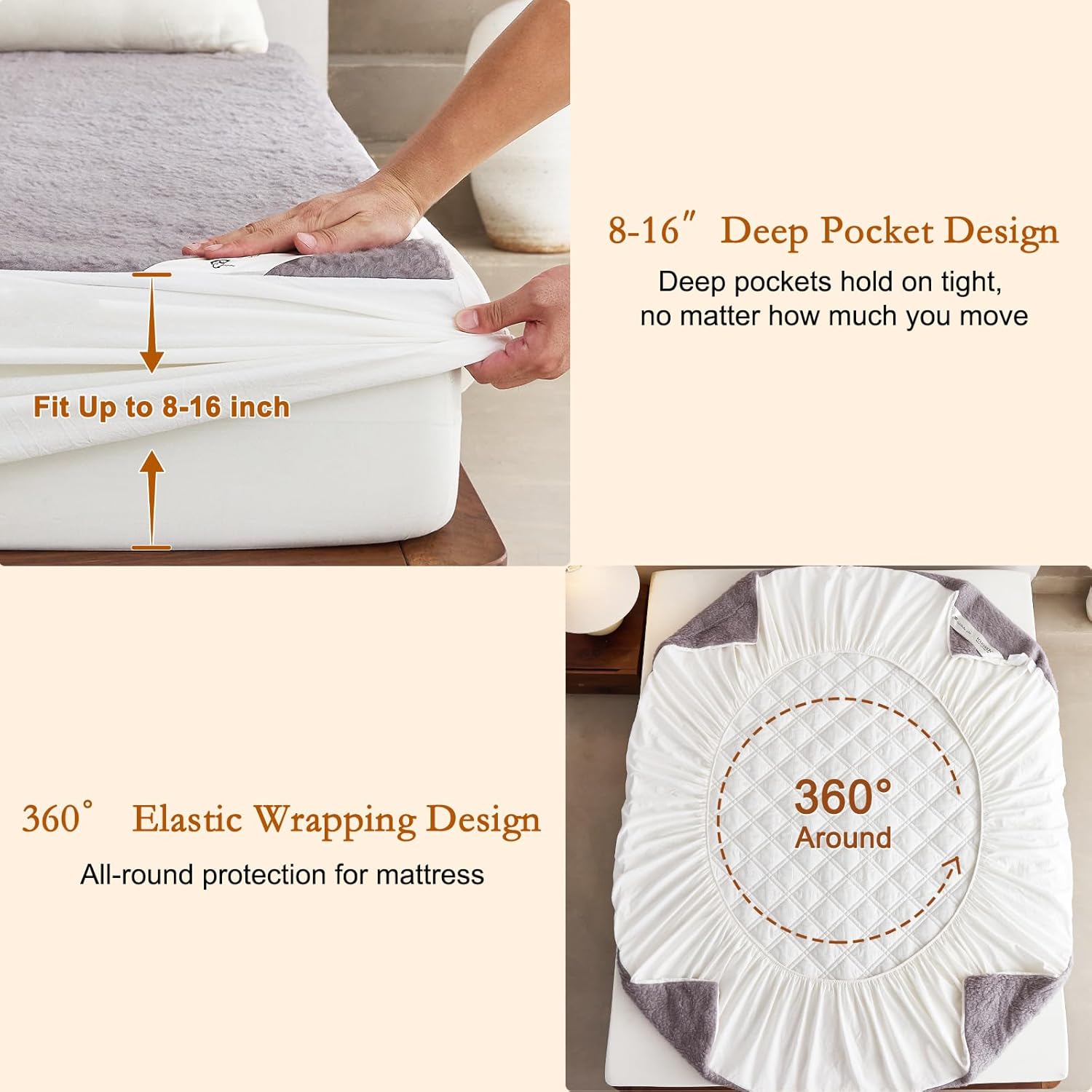 YOUR MOON Wool Fleece Mattress Pad Twin – Australian Wool Plush Mattress Topper, 370GSM Velvet Breathable Bed Mattress Cover with 16" Deep Pocket, 39"x75", Gray