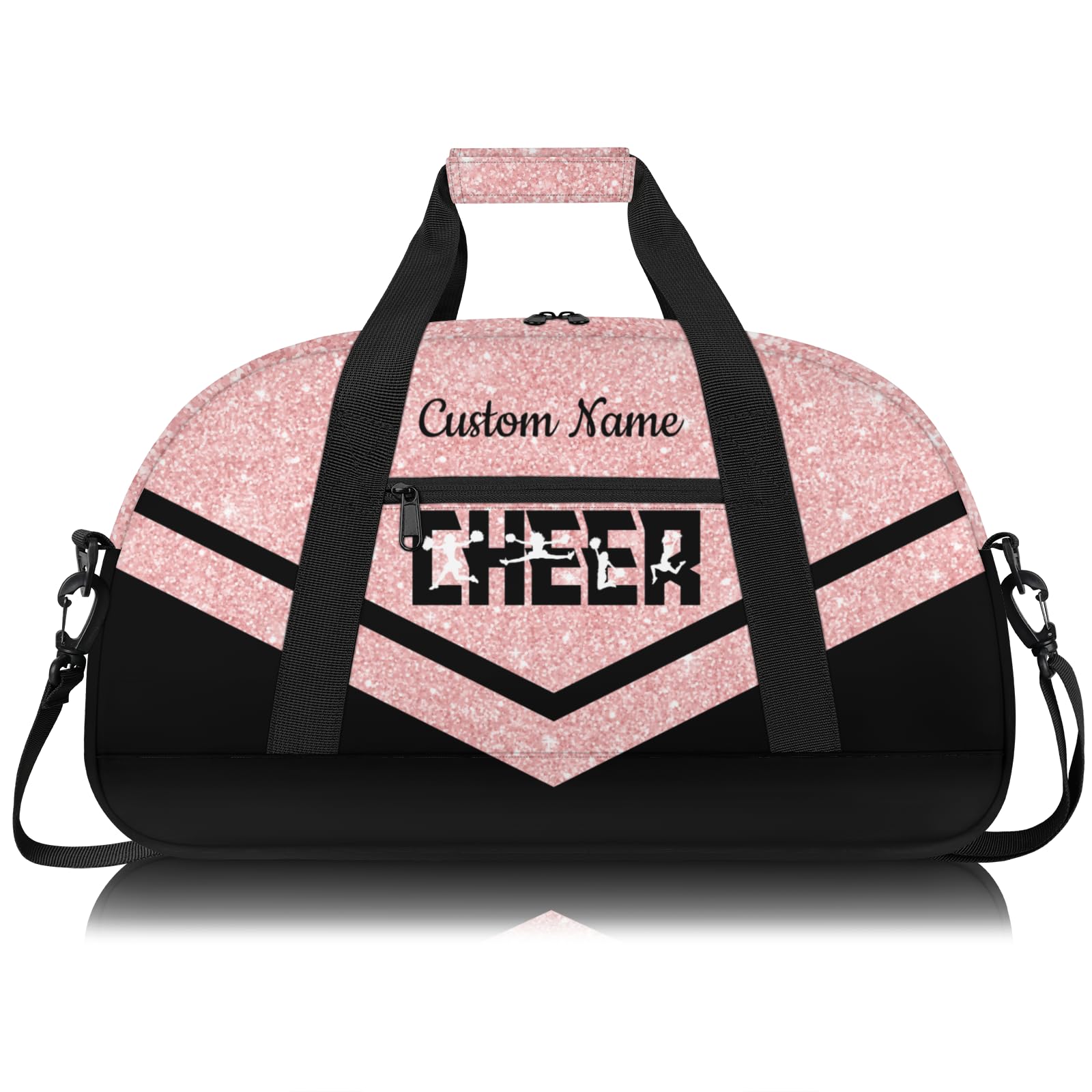 Personalised Cheerleading Duffel Bag for Girls | Custom Name Waterproof Sports Bag for Cheer, Gym & Travel | Cheerleader Team Gifts Bag with Adjustable Shouler Strap, Glitter Pink Black