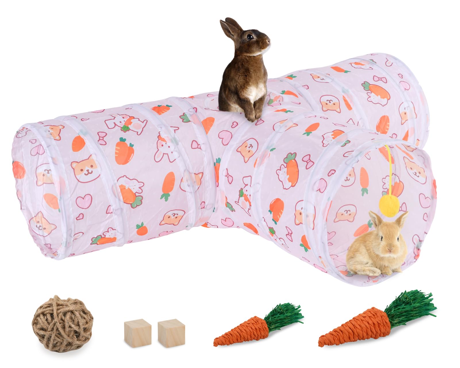 Tunnel pour lapin pliable DS. à 3 voies avec balle à mâcher