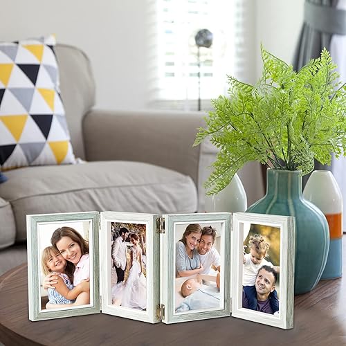 Miniatura 3 de POILKMNI Marco de fotos plegable de 4 x 6 pulgadas con bisagras, marco de fotos de madera natural de alta definición, marco acrílico rústico para