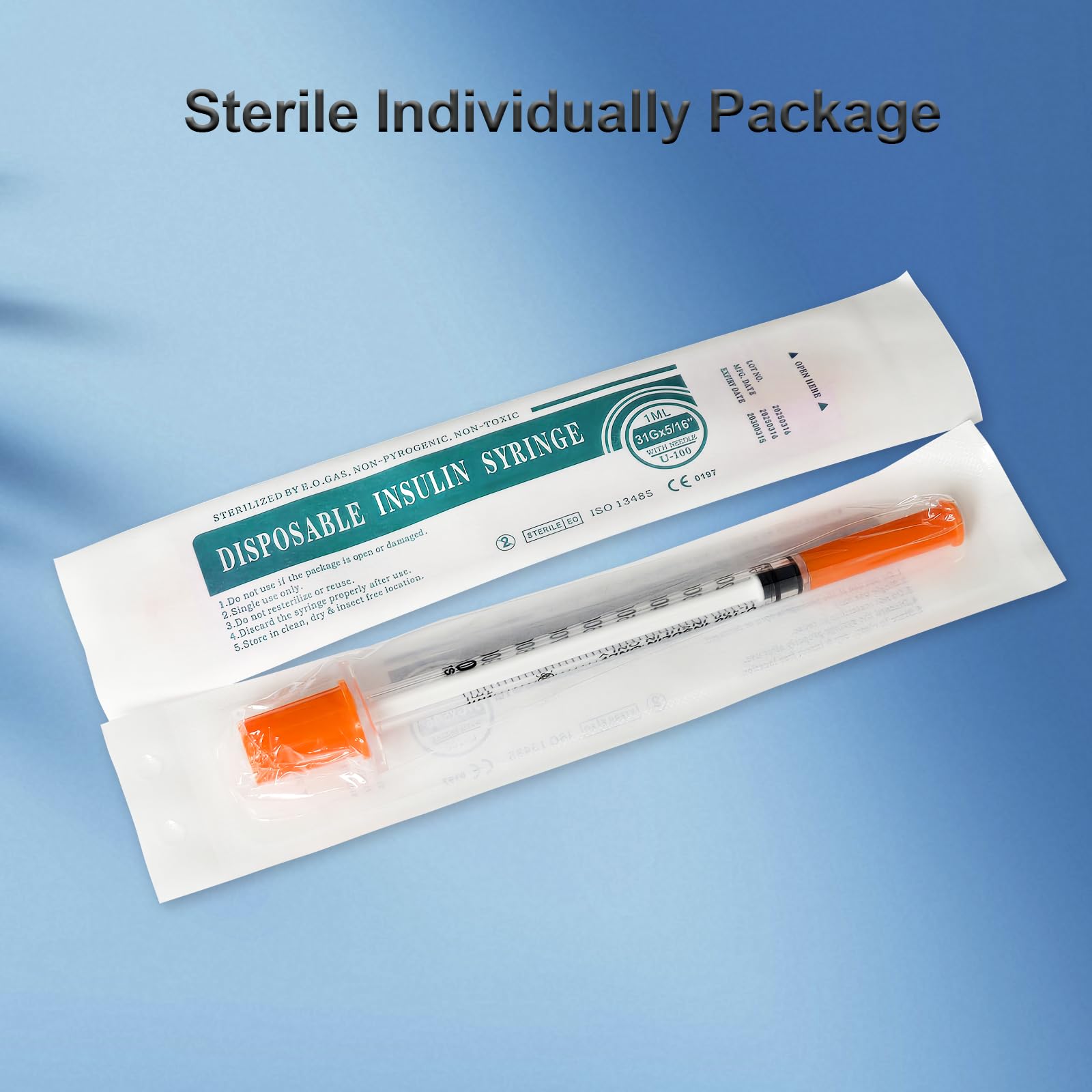 Siringhe da laboratorio da 1 ml, 31 g, 8 mm, confezionate singolarmente, confezione da 100