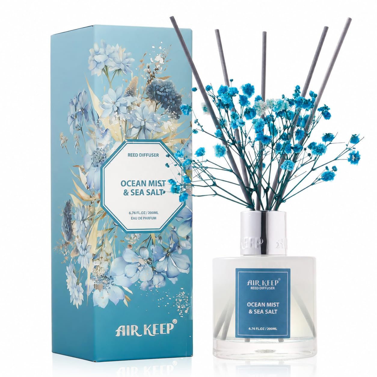 Airkeep Reed Diffuser Set/Ocean Mist&amp;Sea Salt/6.76 fl oz(200ml)/1 Pack/Home &amp; Office Decor Aromatherapy Diffuser Oil Gift Set