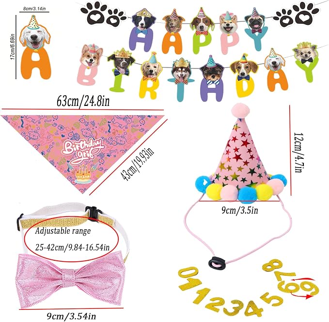 Kit de Fiesta de Cumpleaños para Perro - Sombrero, Bandana, Corbatín y Guirnalda miniatura 2