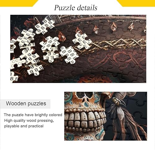 Miniatura 2 de Rompecabezas de madera de 1000 piezas con estampado de sombrero de calavera, ZZcon bolsa de almacenamiento de partición del alfabeto, fácil de