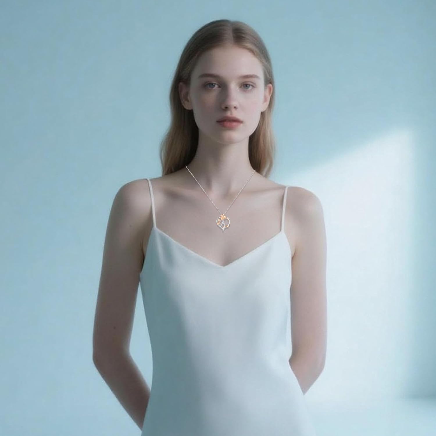 Rose Heart Letter Initial Necklace for Women, S925 Sterling Silver Pendant Necklace Adjustable Dainty Rose Flower Jewelry Gift for Her - Image 4