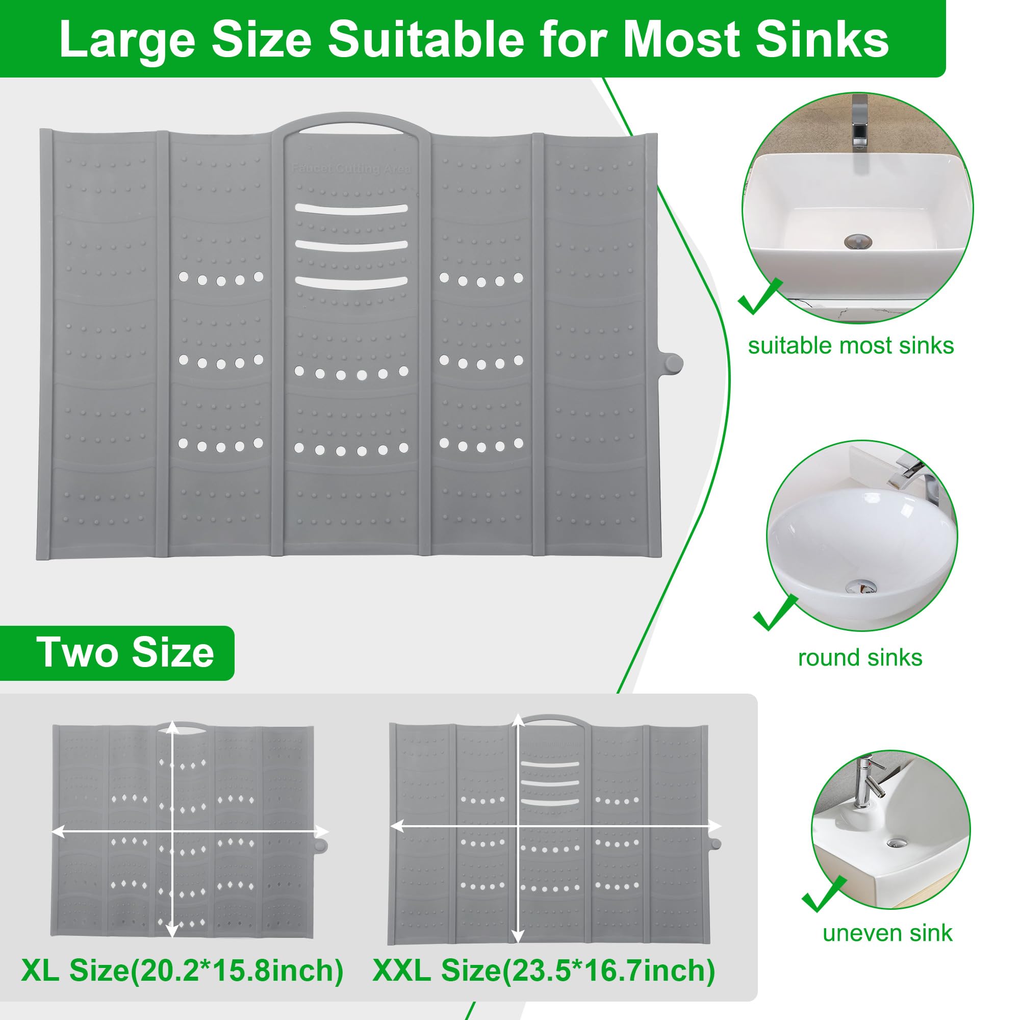 Mofason Large Bathroom Sink Makeup Mat Space Saver,Silicone Makeup Organizer Cover for Over Countertop,Small Bathroom Must Haves Accessories Rv Camper Travel Foldable Gadgets-Grey - Image 3