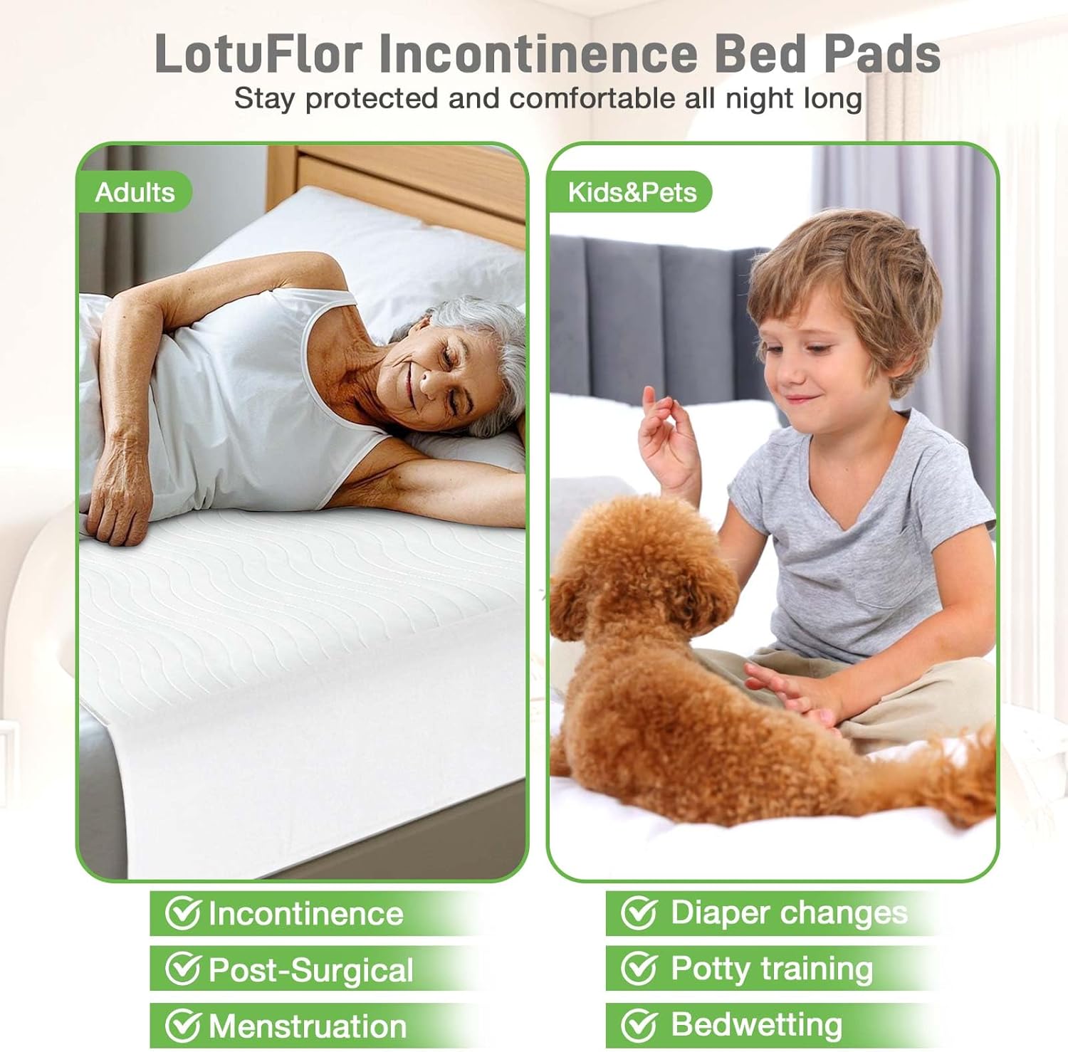 Bed Pads Washable Waterproof for Incontinence Adults, Reusable Wetting Pad Mattress Protector Underpads Tuckable Quick Dry, Fits Twin/Twin XL Size Bed, 36" x 37", White - Image 4