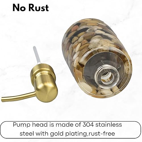 Miniatura 4 de Dispensador de jabón recargable hecho a mano para baño y cocina, dispensador de jabón de piedra Rocks con bomba de acero inoxidable dorado