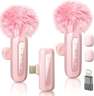 Rosa USB-C Mikrofon kabellos für iPhone 15/16/17, iPad, Android – Ansteckmikrofon mit Rauschunterdrückung, Wireless Lavalier Mikrofon für Vlog, TikTok, YouTube, Podcast,Creator Freundin Geschenk