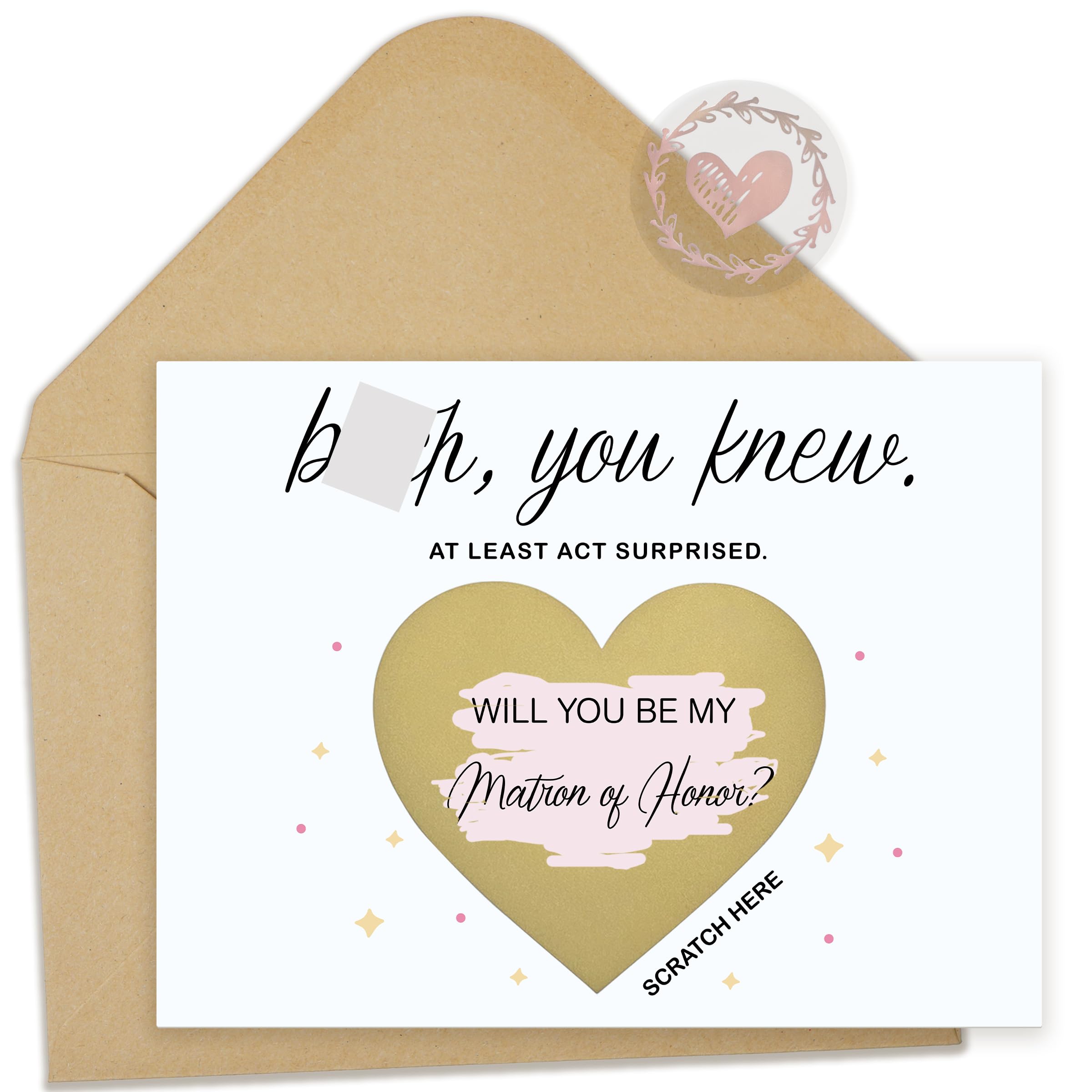 SEEBERY Matron of Honor Proposal Card – Will You Be My Matron of Honor – Funny Scratch Off Card with Envelope – Unique Matron Of Honor Gift – Surprise