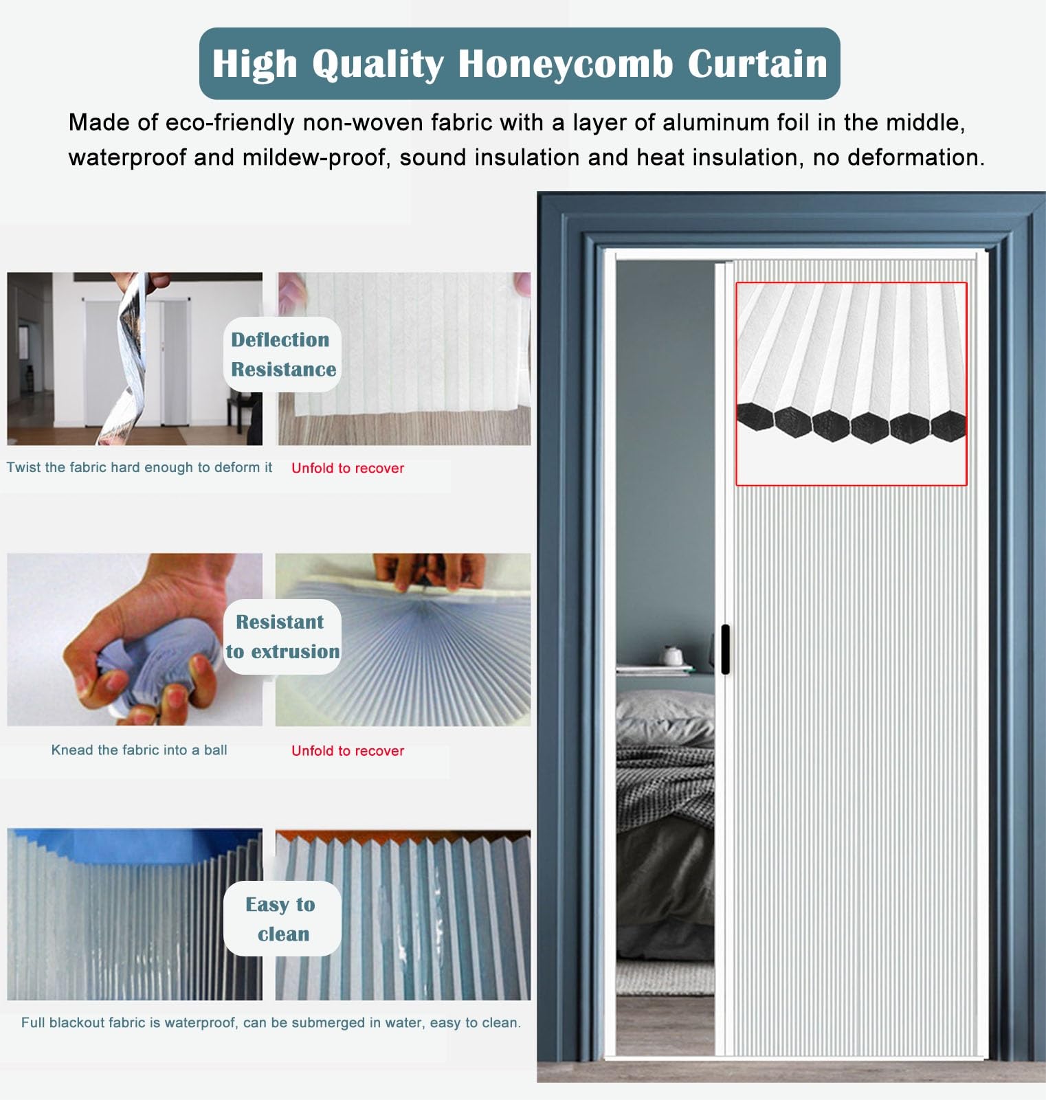 Porte Accordéon Interieur Porte Pliante Blanche en Tissu Non Tissé avec Cadre en Aluminium, Séparateur de Pièce Accordéon Peu Encombrant pour Portes et Placards(42x80in(106.7x203.2cm))