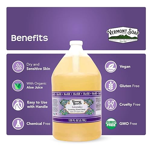 Miniatura 16 de VERMONT SOAP Jabón de manos espumoso de lavanda orgánica, jabón hidratante natural para piel seca, jabón líquido de manos de baño sin fragancia
