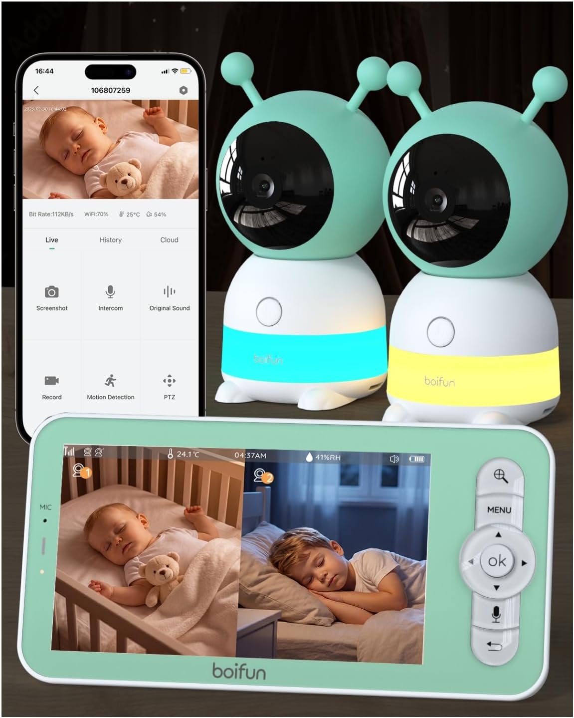 (-40%) BOIFUN 2K WLAN Babyphone mit 2 Kameras, App und 5 Zoll Bildschirm