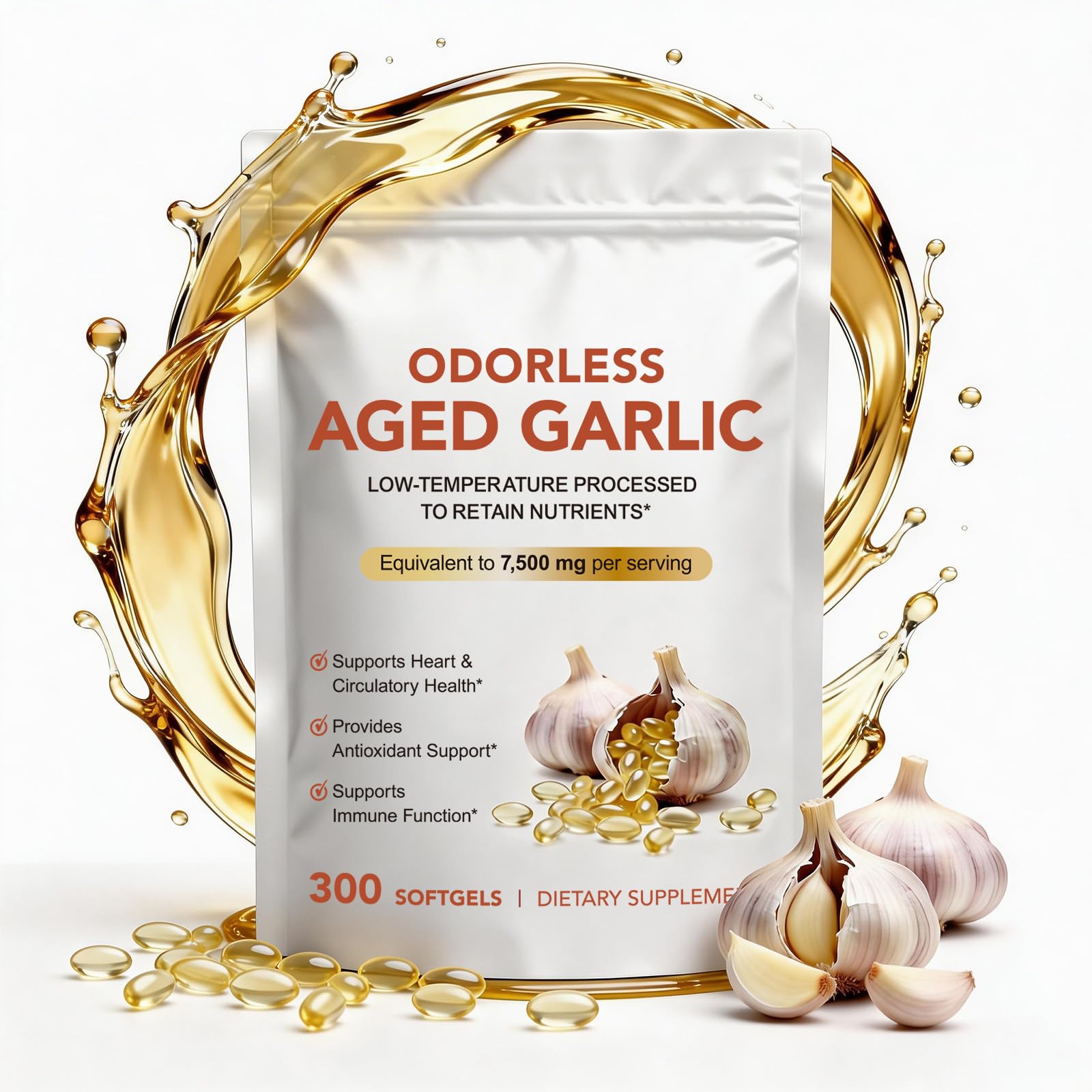 VOFANK Odorless Aged Garlic Extract Capsules | 15:1 Concentrated Formula | Supports Heart & Immune Health | Non-GMO, Gluten-Free (1 Pack)