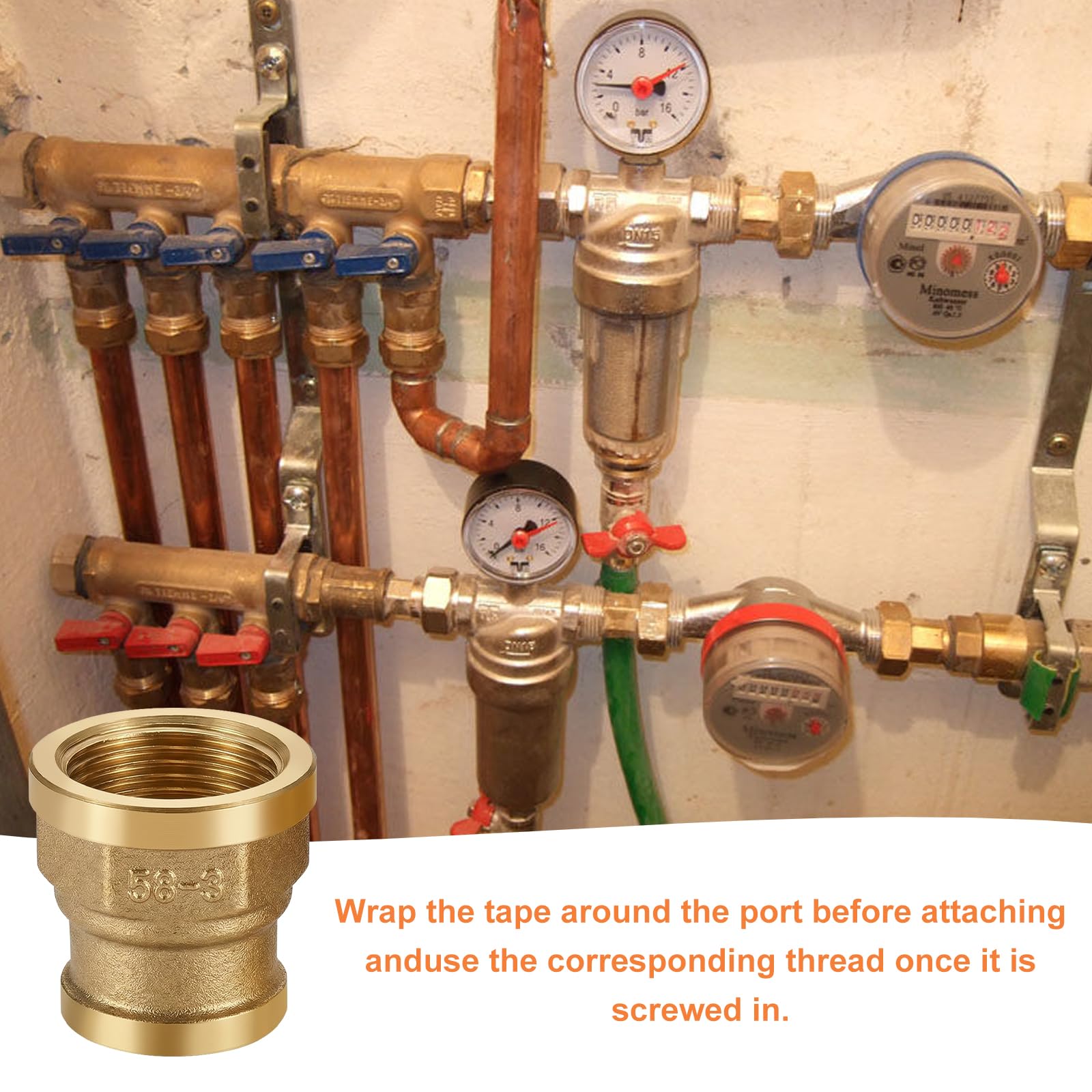 Reductor de 2 Piezas de 3/4 a 1/2 con Rosca Hembra y Cinta de Sellado de PTFE 3/4-inch to 1/2-inch Adapter para Tuberías de Agua Calefacción Agua Potable Depósitos y Conexiones de Fontanería — view 4