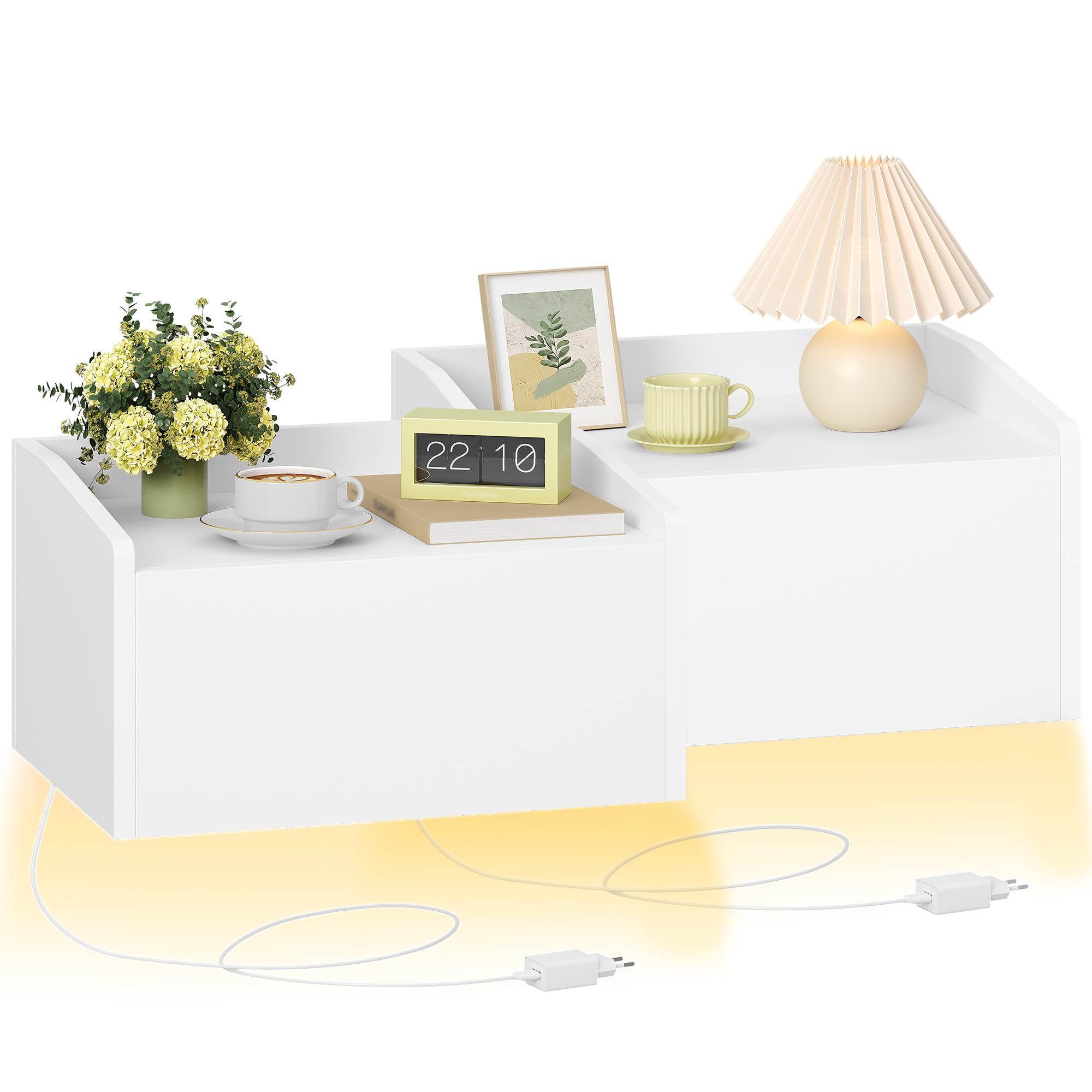 Hzuaneri Table de Chevet Suspendue,Table de Nuit Murale avec Éclairage LED