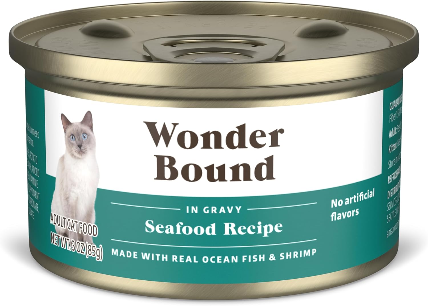 Amazon Brand - Wonder Bound Canned Wet Cat Food Variety Pack (Seafood, Tuna and Salmon Recipes in Gravy), Adult Recipe, 3 Ounce (Pack of 24)
