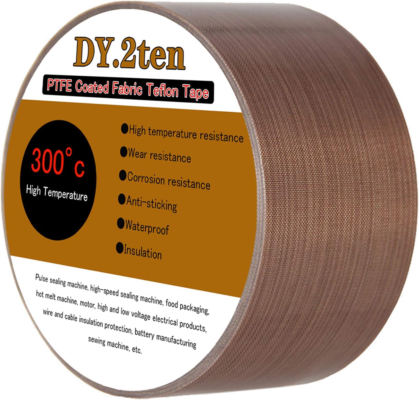 DY.2ten PTFE Coated Fiberglass Telfon Tape, 2" x 33 feet, high