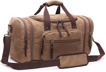 Canvas Duffle Bag for Men Women Travel, Expandable 50L Duffel Overnight Weekend Carry on Bag Coffee Black, Coffee