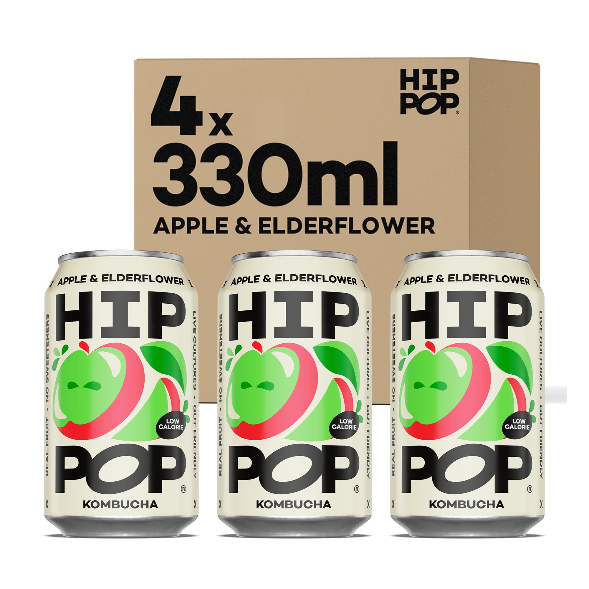 Hip Pop Kombucha Apple & Elderflower, 4 x 330ml
